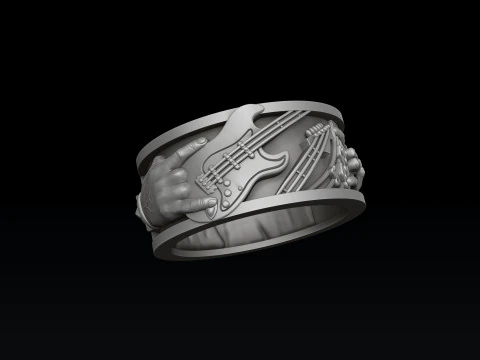 Rock N Roll Guitar Ring Pendant Set 3D print model 3D Print Model