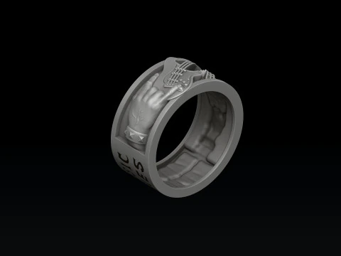 Rock N Roll Guitar Ring Pendant Set 3D print model 3D Print Model