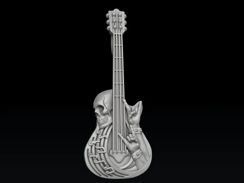 Rock N Roll Guitar Ring Pendant Set 3D print model 3D Print Model
