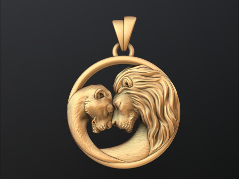 Lion Lioness Pendant 3D print model 3Dプリントモデル