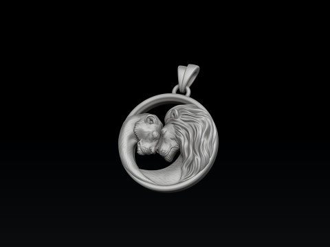Lion Lioness Pendant 3D print model 3Dプリントモデル