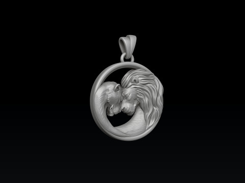 Lion Lioness Pendant 3D print model 3Dプリントモデル