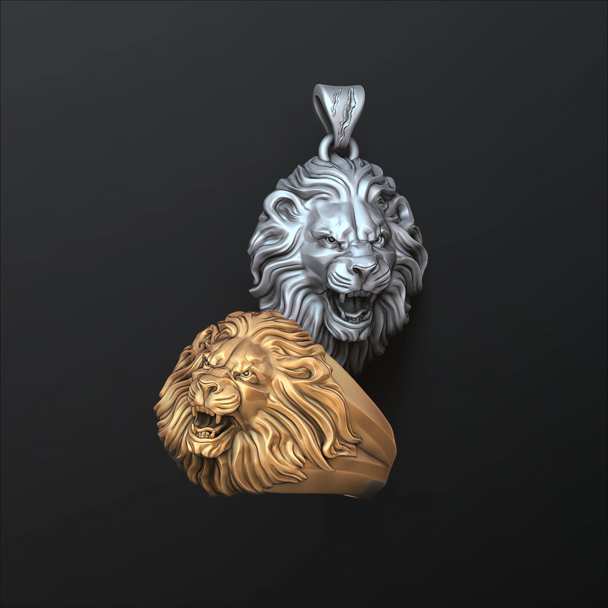 ライオン ペンダント リング コレクション セット 3D プリント モデル 3Dプリントモデル .c4d .max .obj .3ds .fbx .stl .blend