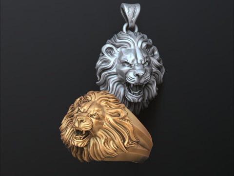 Lion Pendant Ring Collection Set 3D print model 3Dプリントモデル