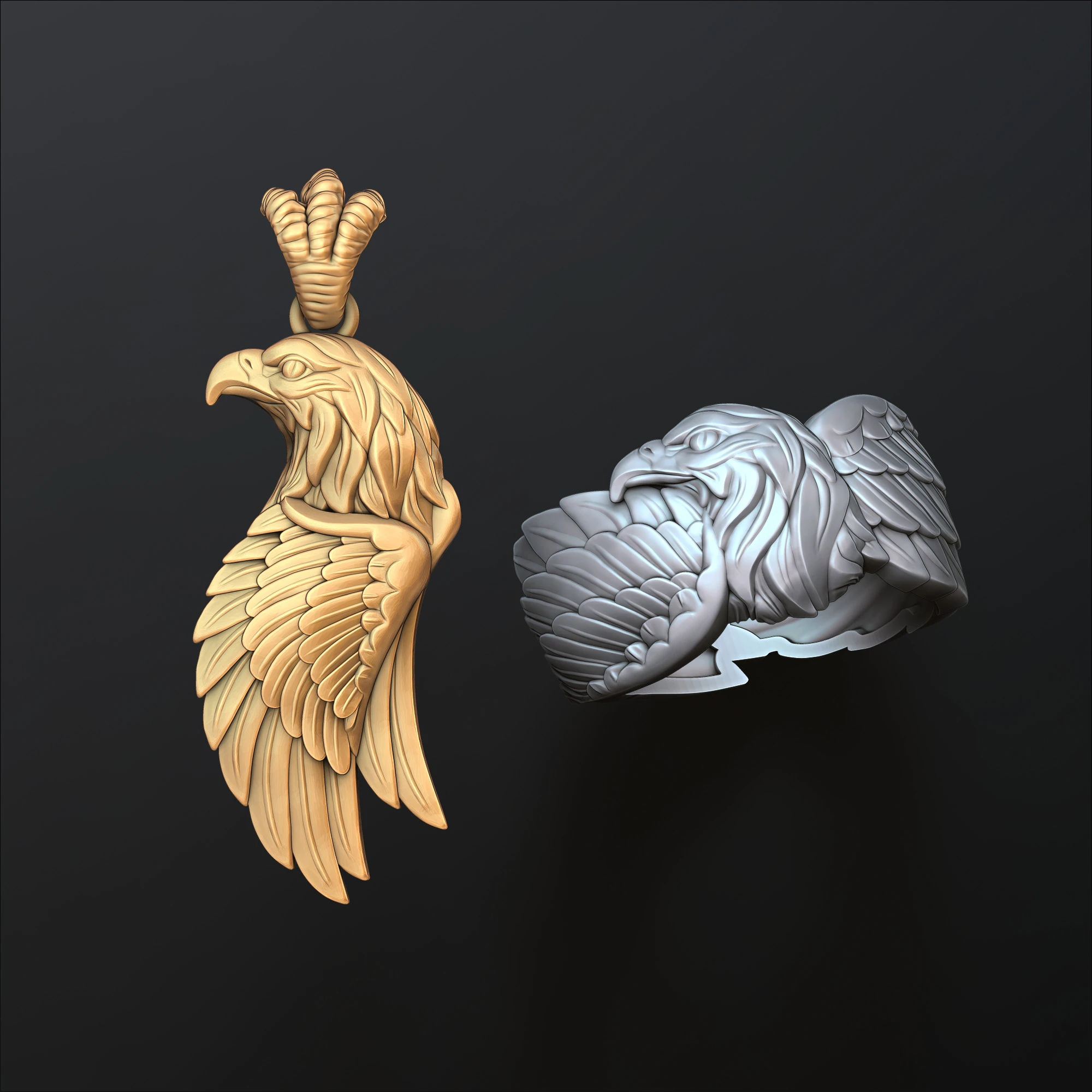 Eagle Pendant Ring Collection Set 3D print model 3D Print Model .c4d .max .obj .3ds .fbx .stl .blend 