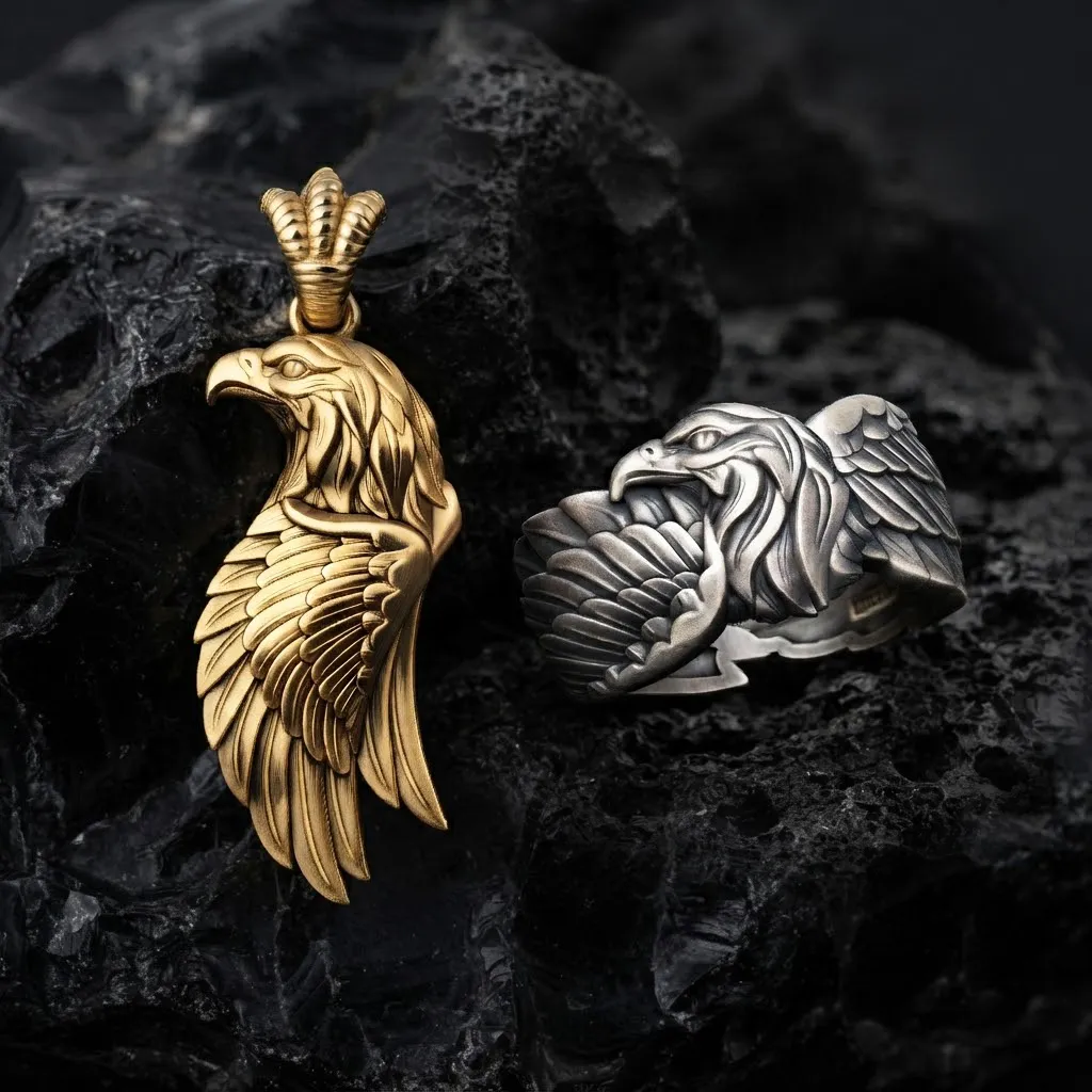 Eagle Pendant Ring Collection Set 3D print model 3D Print Model .c4d .max .obj .3ds .fbx .stl .blend 
