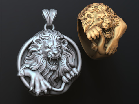 Furious Angry Lion Pendant Ring Collection Set 3D print model 3Dプリントモデル