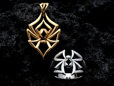 Conjunto de cole&ccedil;&atilde;o minimalista de anel pendente de aranha Modelo de impress&atilde;o 3D Modelo de Impressão 3D