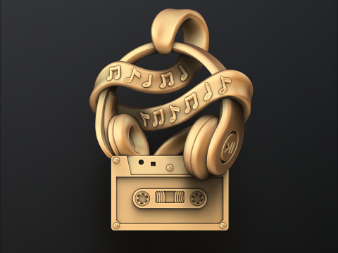 Cassette Tape And Headphones Pendant 3D print model 3Dプリントモデル