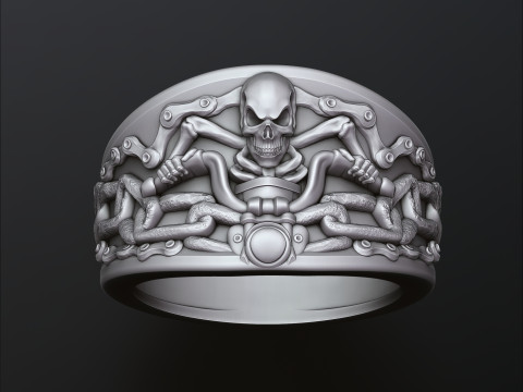 Biker Skull Ring 3D print model 3Dプリントモデル