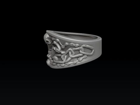 Modelo de impress&atilde;o 3D do anel de caveira de motociclista Modelo de Impressão 3D