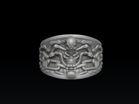 Biker Skull Ring 3D print model 3Dプリントモデル