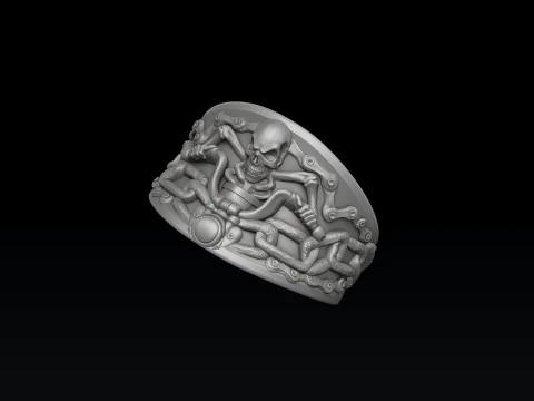 Modelo de impress&atilde;o 3D do anel de caveira de motociclista Modelo de Impressão 3D