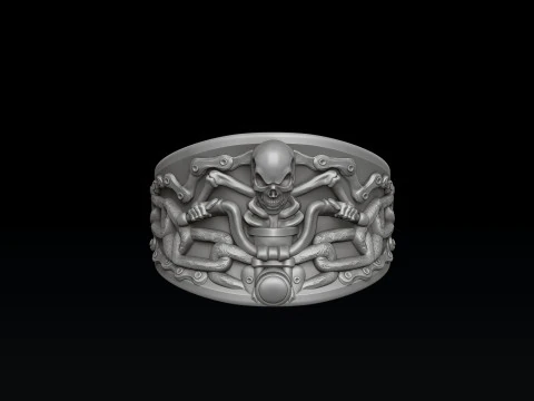 Biker Skull Ring Pendant Collection Set 3D print model 3D Print Model