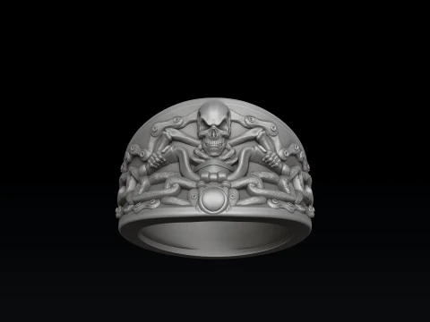 Biker Skull Ring Pendant Collection Set 3D print model 3D Print Model