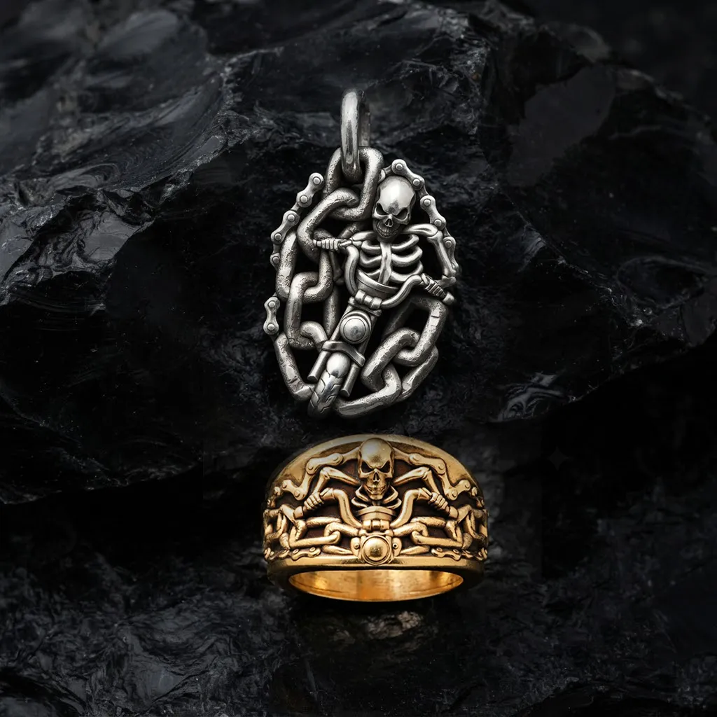 Biker Skull Ring Pendant Collection Set 3D print model 3D Print Model .c4d .max .obj .3ds .fbx .stl .blend 