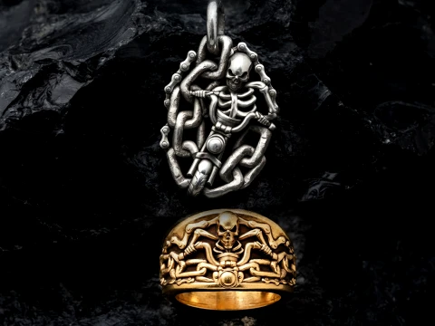 Collezione pendente Biker Skull Ring Set modello di stampa 3D Modello di stampa 3D