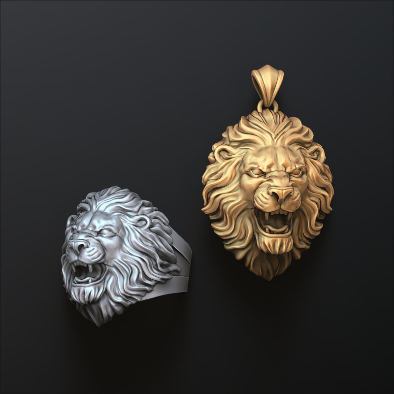 Lion ring pendant v2 set 3D print model 3D Print Model .c4d .max .obj .3ds .fbx .stl .blend 