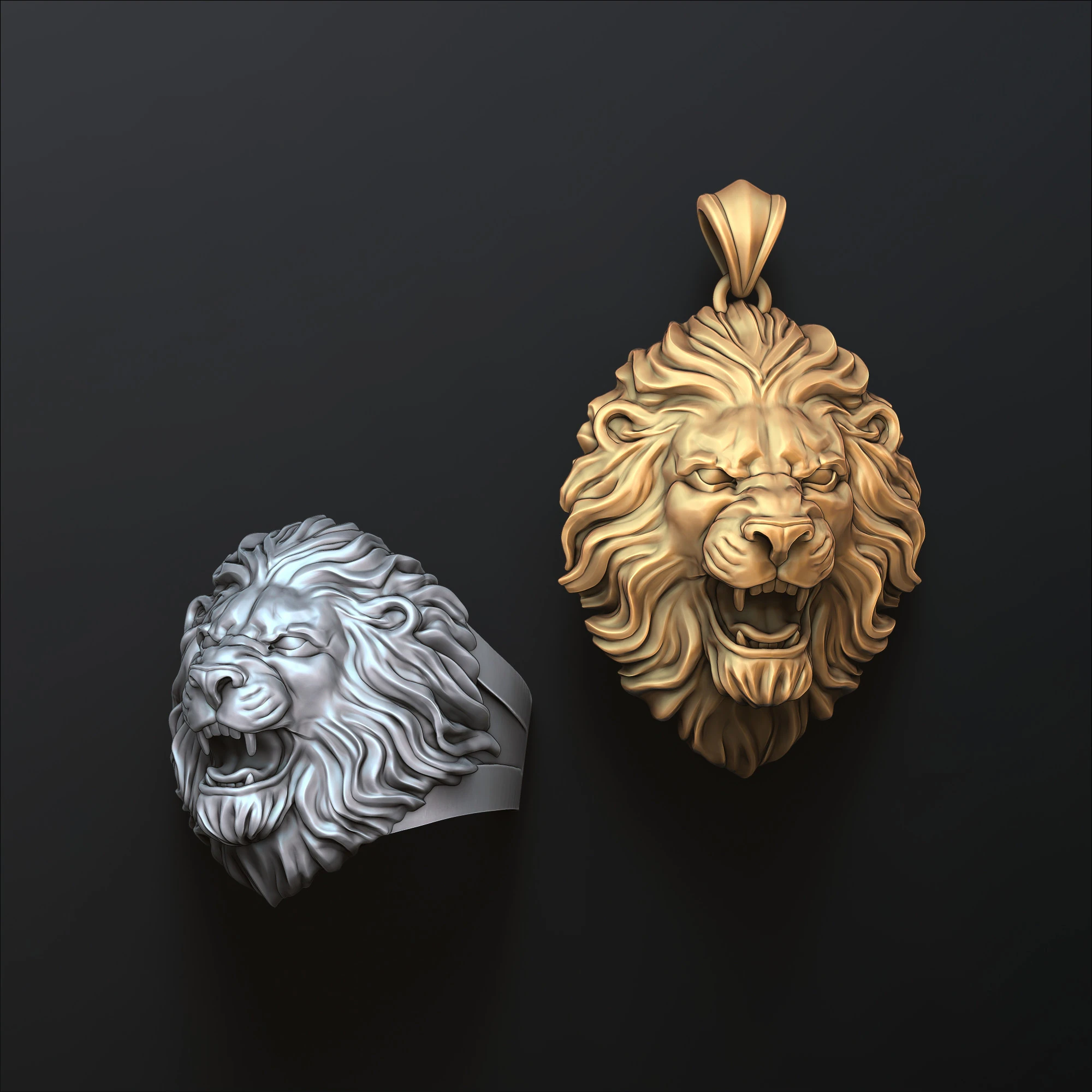Lion ring pendant v2 set 3D print model 3D Print Model .c4d .max .obj .3ds .fbx .stl .blend 