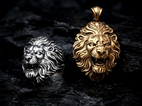 Ciondolo anello leone v2 set modello di stampa 3D Modello di stampa 3D