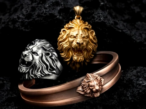 Bracciale con ciondolo anello leone v2 Set Collection Modello di stampa 3D Modello di stampa 3D