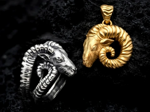 Collezione di anelli con pendente Ariete Set modello di stampa 3D Modello di stampa 3D