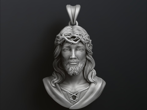 Jesus Christ Head With Thorns Pendant 3D print model 3D Print Model