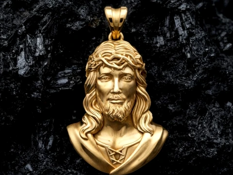 Pendentif t&ecirc;te de J&eacute;sus-Christ avec &eacute;pines Mod&egrave;le d'impression 3D Modèles 3D en vedette
