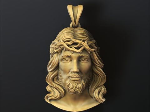 Jesus Christ Head With Thorns Pendant v2 3D print model 3Dプリントモデル