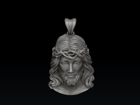 Jesus Christ Head With Thorns Pendant v2 3D print model 3Dプリントモデル