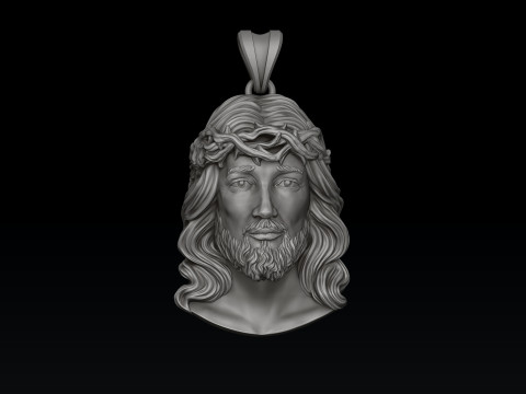Jesus Christ Head With Thorns Pendant v2 3D print model 3Dプリントモデル