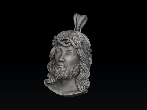 Jesus Christ Head With Thorns Pendant v2 3D print model 3Dプリントモデル