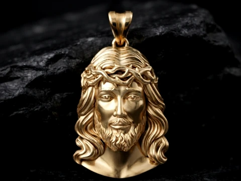 Pendentif t&ecirc;te de J&eacute;sus-Christ avec &eacute;pines v2 mod&egrave;le d'impression 3D Modèles 3D en vedette