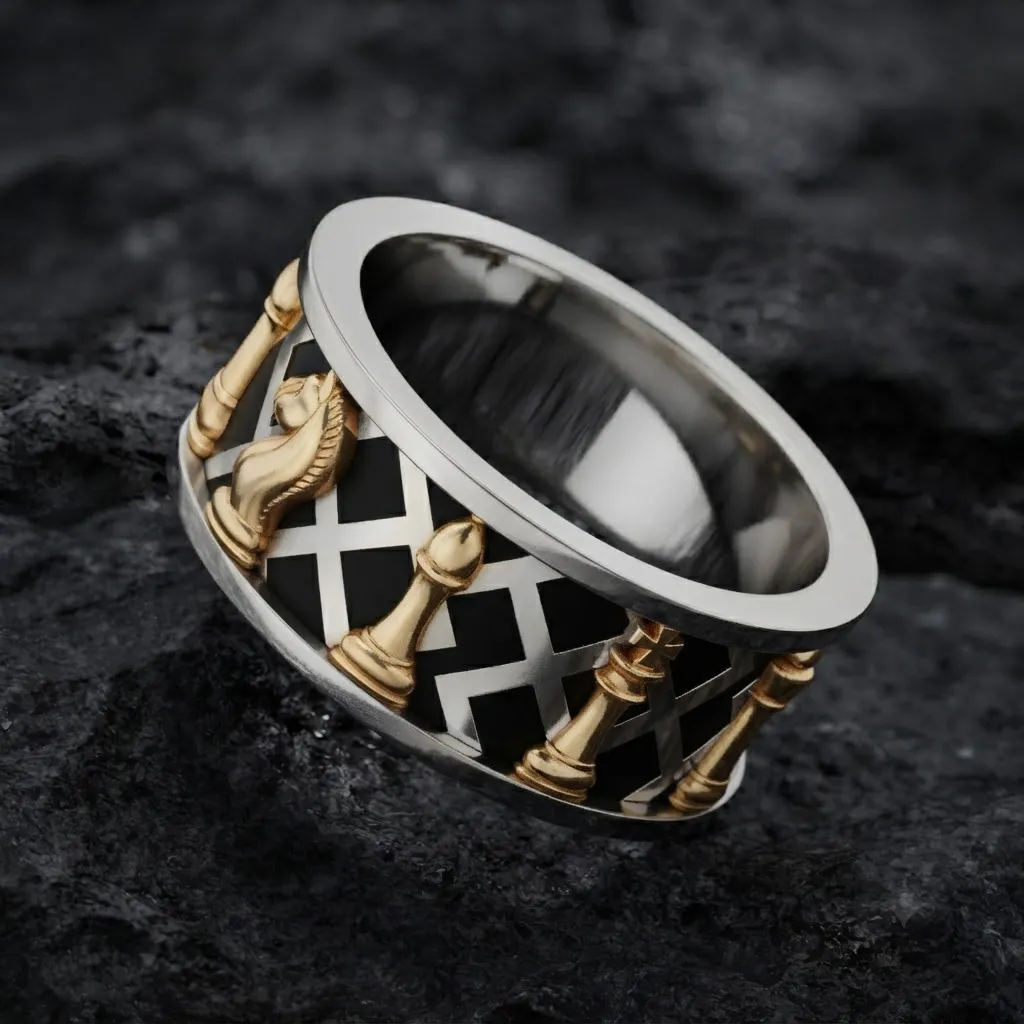 Jewelry Chess Ring With Enamel 3D print model 3D Print Model .c4d .max .obj .3ds .fbx .stl .blend 