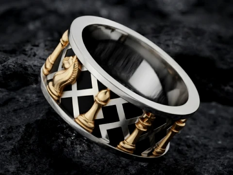 Jewelry Chess Ring With Enamel 3D print model 3D Print Model