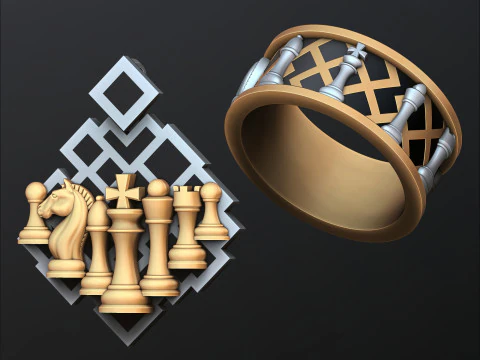 Schmuck-Schach-Anh&auml;nger-Ring mit Emaille-Sammlungsset-Paket 3D-Druckmodell 3D Druckmodell