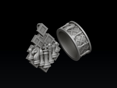 Jewelry Chess Pendant Ring With Enamel Collection Set Pack 3D print model 3Dプリントモデル