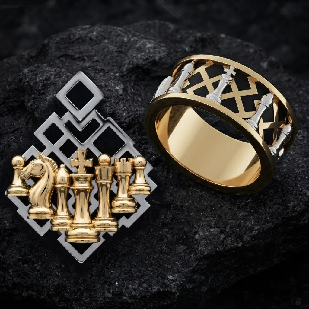Jewelry Chess Pendant Ring With Enamel Collection Set Pack 3D print model 3D Print Model .c4d .max .obj .3ds .fbx .stl .blend 