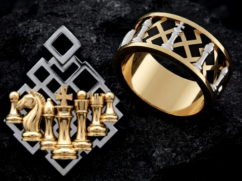 Jewelry Chess Pendant Ring With Enamel Collection Set Pack 3D print model 3D Print Model
