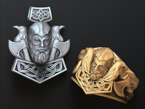 Viking Ring Pendant Collection Set 3D print model 3Dプリントモデル