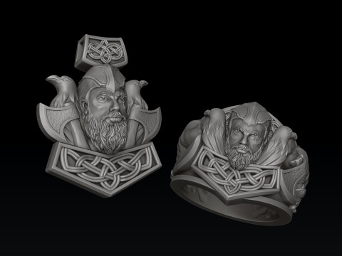 Viking Ring Pendant Collection Set 3D print model Modello di stampa 3D
