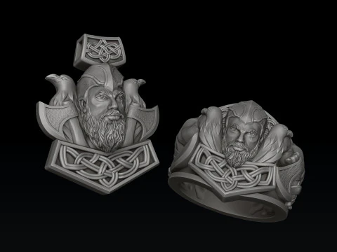 Ensemble de collection de pendentifs de bague Viking Mod&egrave;le d'impression 3D Modèles 3D en vedette