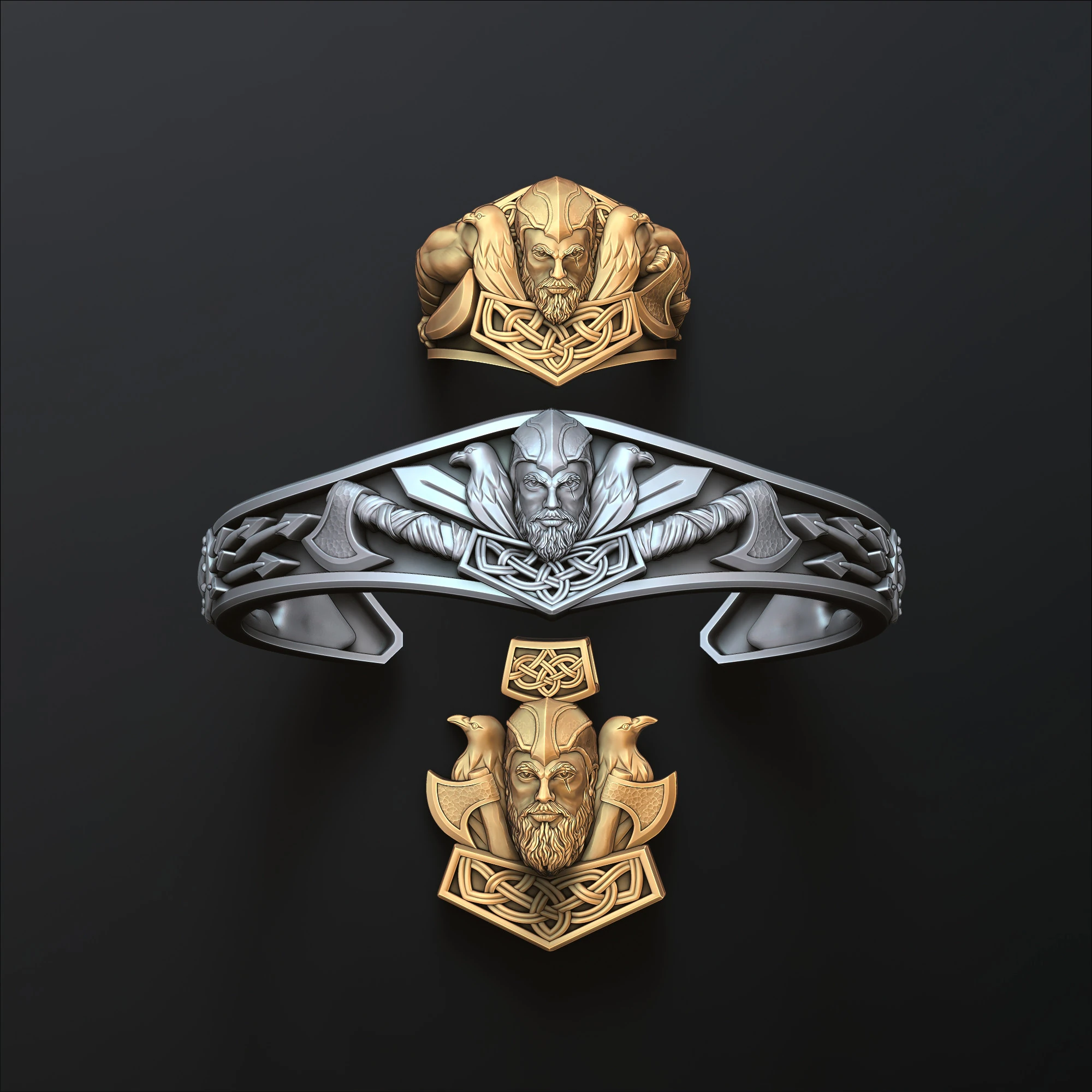 Viking Ring Pendant Bracelet Collection Set 3D print model 3D Print Model .c4d .max .obj .3ds .fbx .stl .blend 