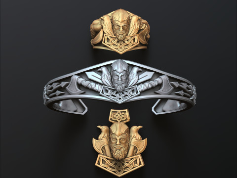Viking Ring Pendant Bracelet Collection Set 3D print model 3Dプリントモデル