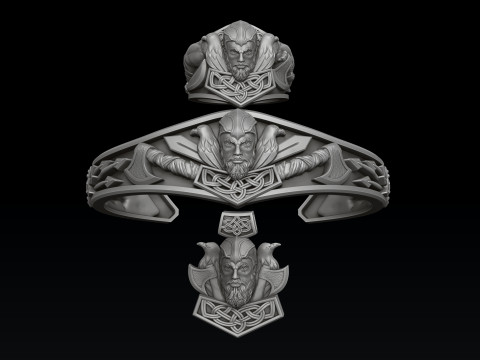 Viking Ring Pendant Bracelet Collection Set 3D print model 3D Принт Модель