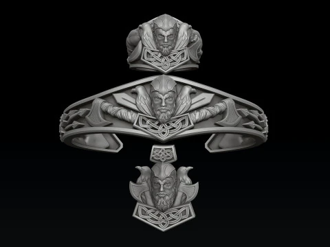 Viking Ring Pendant Bracelet Collection Set 3D print model 3D Print Model
