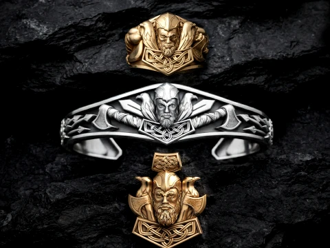 Viking Ring Pendant Bracelet Collection Set 3D print model 3D Print Model