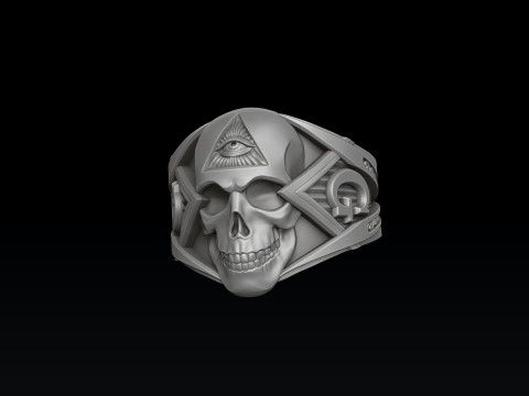 Skull Mason Ring 3D print model 3Dプリントモデル