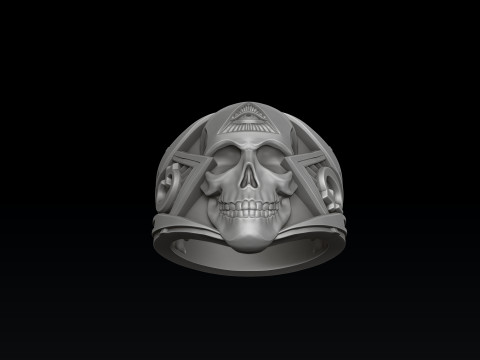 Skull Mason Ring 3D print model 3Dプリントモデル