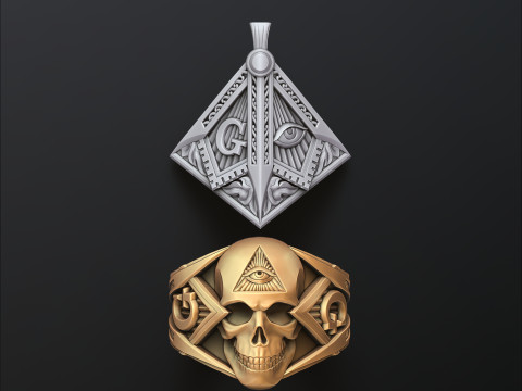 Skull Mason Ring Pendant Collcection Pack 3D print model 3Dプリントモデル